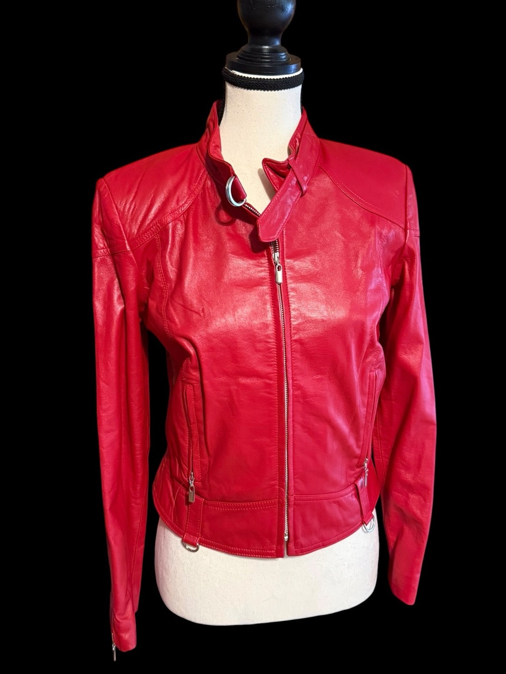 Vintage 90s NETO Red Leather Moto Jacket Women’s 4 Made Canada Y2K Biker EUC
